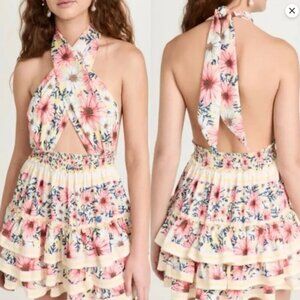 Agua Bendita Maona Ross Floral Mini Dress Size S Handmade Ruffle Cutout Tiered